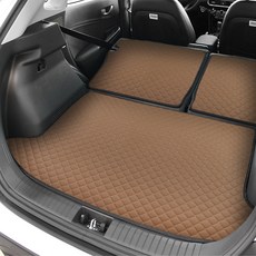 지엠지모터스 퀼팅가죽 차박 트렁크매트 + 뒷열커버 2종 세트 우퍼형, 현대 코나 (2017년 ~ 2023년), 새들브라운