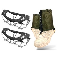 XPEAK 11釘冰爪 + 越野短版綁腿套組, 灰色(冰爪), 橄欖綠(綁腿)