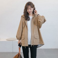스트라이프 안감 후드 긴팔 윈드 임산부 점퍼