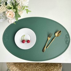 리나블루 접이식 테이블 방수 인조가죽 매트 타원형, 그린