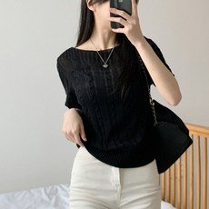 여성용 럽스 벼린 보트넥 꽈배기짜임 반팔 니트