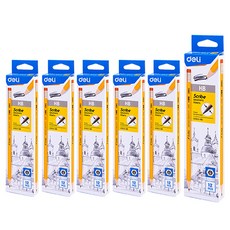 deLi 橡皮擦鉛筆 黃色 EC003, 72個, HB