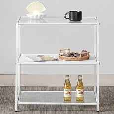 트레벨 철제 유리 모듈 선반 합판 E6040, 투명(유리판) + 화이트(프레임), 3단