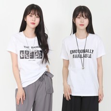 엘쏘 여성용 통기성 라운드넥 레터링 프린트 반팔 티셔츠 2종 세트