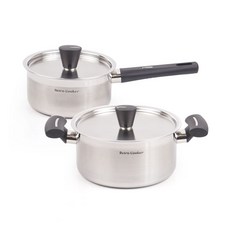 Kitchen-Art Retro IH感應爐適用綜合430不鏽鋼湯鍋 2件組, 銀色 黑色, 單柄鍋+雙耳鍋