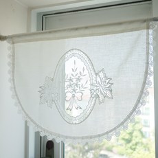 ANDCOTTON 浪漫花園廚房小窗短門簾, 白色