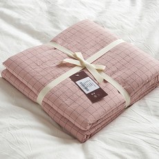 마켓에이 심플 컬러패턴 순면 이불커버, 그리드핑크