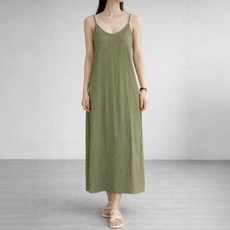 Lalaon 女款層次感抓皺細肩帶長版連身裙 26TSP4023, 綠色