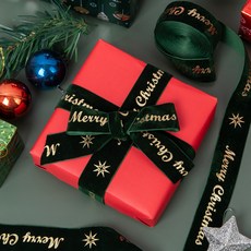 Good given 聖誕緞帶 聖誕快樂天鵝絨緞帶 25mm, 綠色, 1個, 9m