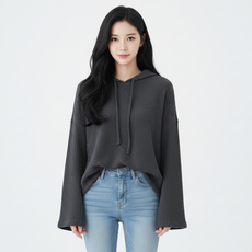 Marketpia 女款鬆餅格紋寬鬆連帽長袖T恤