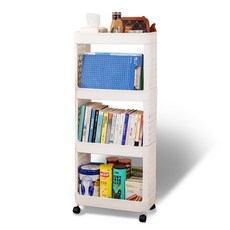 Mabel In Home Dmore 善用空間超薄移動式推車收納架, 白色, 4層