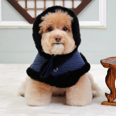 AMYLOVESPET 狗狗保暖韓服斗篷與耳罩套組, 鋪棉藍色