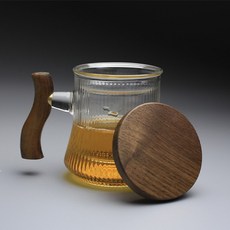 키친어썸 호두나무 손잡이 티 머그컵+뚜껑, 혼합색상, 1세트