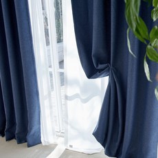 BAZAAR 亞麻基本款長窗簾+窗簾繩, 海軍