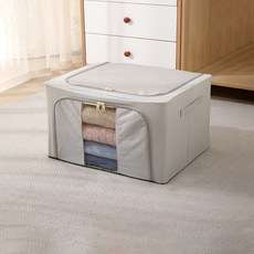 Ttabongoppa 可折疊箱型雙拉鍊衣物棉被收納箱 JNHA1940, 1個, 灰色