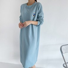 BORIMOM 孕婦小熊圖案刺繡長袖連身裙