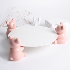 小熊蛋糕架底座 圓形 1號 + 小熊3件組, 粉紅色, 1套