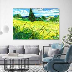 Baek & Art 文森·梵谷作品畫 名畫 帆布畫框 16 有絲柏樹的綠色麥田