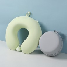 순잠 솔리드 U자형 메모리폼 목쿠션 + 보관케이스 세트, 그린