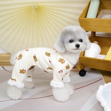 PASTEL PET 狗狗熊熊蕾絲連身衣, 1個, 象牙白