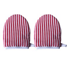 方便穿脫廚房條紋烘焙隔熱烤箱手套 2入, 紅色, 1個