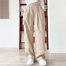 플랜데이 여성용 트랙 투핀턱 카고 스트링 와이드 팬츠 숏