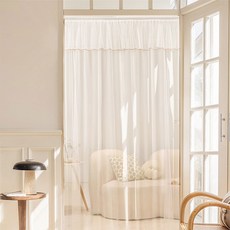 G&Y 簡約網紗長版門簾, 單件白色