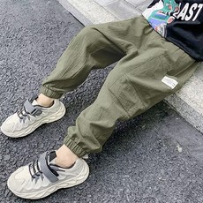 MK 兒童標籤口袋長版束口工裝褲