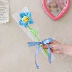 센트바스켓 조화 샤인스마일 한송이 꽃다발, 스카이, 1개