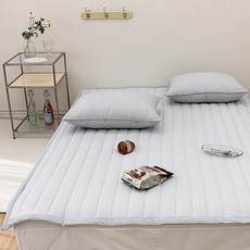 CHOUETTROOM 竹節棉泡泡紗鬆緊帶式絎縫薄床墊, 淺灰色
