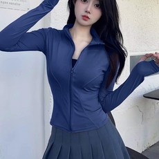 Sunbit 女款 Ariz 長袖指孔拉鍊防磨衣上衣, 海軍藍