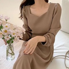 DM 여성용 가을 무드 롱 원피스