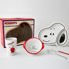 博友史努比竹子竹兒童餐具盤+碗+杯+勺+叉套組, 5種, 混色