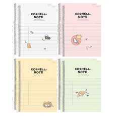 PINKFOOT 貓咪圖案康乃爾筆記本 線圈筆記本 8本, 白色+粉色+黃色+綠色, 1組