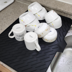 Hansoltem 特大尺寸完美排水矽膠餐具瀝水墊, 1層, 1個, 黑色