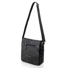 男款皮革休閒斜肩包, 黑色的