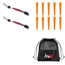 NAYA STYLE 高爾夫球桿頭清潔劑 2p + 塑料高爾夫球球座 10p + 小袋套組 GFYP-10-2+185-4PU, 紅色（清潔劑）、橙色（茶）