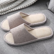 아리코 쿠션 스트라이프 거실 실내화, 브라운, 1개