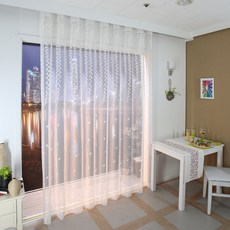 NASANDECO 柳葉刺繡平褶窗簾, 白色