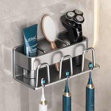 Franc On De 免鑽孔收納型牙刷架 3人份 深灰色, 1個