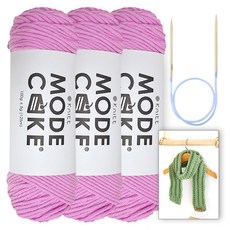 니뜨 모드케이크 뜨개실 100g x 3p + 아르토 머플러 도안 + 줄바늘 6mm 세트, 1세트, 27 핑크바이올렛