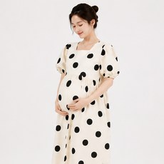 I CAN SIMPLE 可愛圓點泡泡袖孕婦長版洋裝