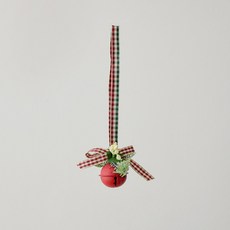 Sonio 緞帶鈴鐺聖誕室內裝飾品, 1個, 09 紅綠格紋鈴鐺