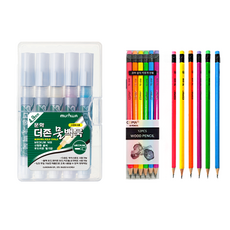 文化鉛筆 The Zone 水性粉筆5件組 + Tukovi Koma 三角橡皮擦鉛筆 TC-208 B 12入, 白色, 黑色, 藍色, 粉紅色, 黃色(水性粉筆), 混色(鉛筆), 1套