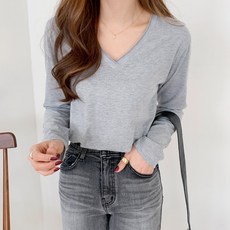 린다샵 여성용 타임투 브이넥 쫀쫀 긴팔 티셔츠 cpt11663k31