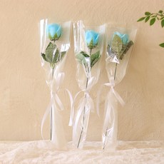 센트바스켓 비누꽃 쁘띠 장미 한송이 꽃다발, 스카이, 3개