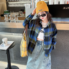 Orenjidamom 女童大格紋口袋柔軟襯衫