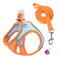 DING DONG PET 寵物全網眼透氣胸背帶套組, 橘色