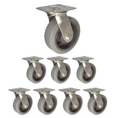 MASTER. S 不銹鋼腳輪 152mm 重型不銹鋼 灰色橡膠 軸套 灰色 平板式 旋轉 S DS 3360 MRP-S, 8個