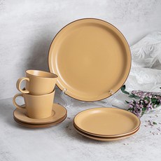 Kanesuzu Claris 方形咖啡杯 + 雙人早午餐具5件組, 1套, 5件組, 棕色